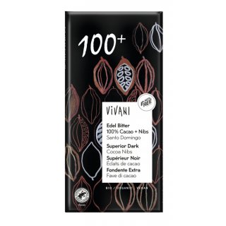 Vivani Edel Bitter 100% Cacao + Nibs Schokolade vegan bio 80 g