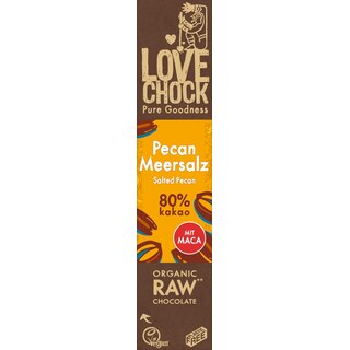 Lovechock Pecan Meersalz 80% Kakao Raw Chocolate Riegel vegan bio 40 g Aktion bis 24.02.
