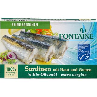 Fontaine Sardines with skin and bones in organic olive oil 120 g