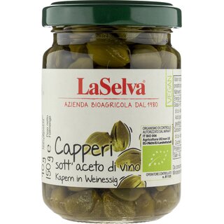 LaSelva Capperi sott aceto di vino Capers in wine vinegar vegan organic 150 g drip off weight 90 g